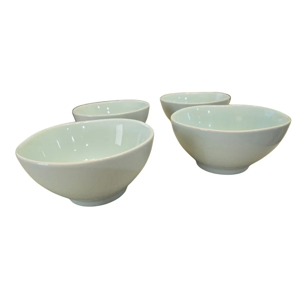 Porcelain cereal/rice/desert bowls,‎ Lenox Origins pattern, light Ice blue glaze